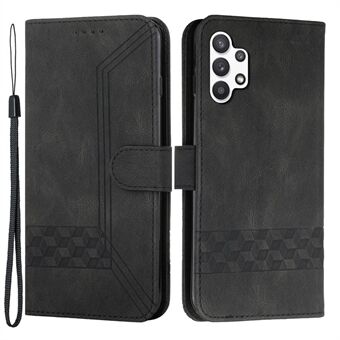 YX 0010 Lichtgewicht Stand Functie Schokbestendig Rhombus en Lijnen Embossing Huid Touch Feel Leather Case Telefoon Cover voor Samsung Galaxy A32 5G