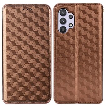 Stand Wallet Case Embossing 3D Rhombus Magnetische Auto Sluiting Lederen Telefoon Cover voor Samsung Galaxy A32 5G / M32 5G