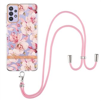 Voor Samsung Galaxy A32 5G / M32 5G YB IMD-9-serie Galvaniseren Stijlvol bloemenpatroon IMD-hoes Zachte TPU schokbestendige telefoonhoes met koord