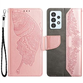 Anti-slip Phone Case for Samsung Galaxy A32 5G Shockproof Folio Flip Wallet Cover Butterfly Flower Imprinted Stand Phone Case