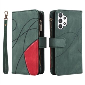 KT Multi-function Series-5 for Samsung Galaxy A32 5G Multiple Card Slots Bi-color Splicing Anti-scratch Cover Stand Leather Phone Case with Zipper Pocket