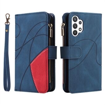 KT Multi-function Series-5 for Samsung Galaxy A32 5G Multiple Card Slots Bi-color Splicing Anti-scratch Cover Stand Leather Phone Case with Zipper Pocket