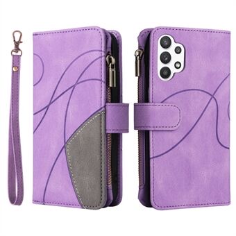 KT Multi-function Series-5 for Samsung Galaxy A32 5G Multiple Card Slots Bi-color Splicing Anti-scratch Cover Stand Leather Phone Case with Zipper Pocket