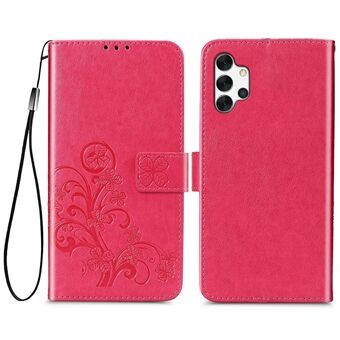 Clover Pattern Imprinting Leather Case for Samsung Galaxy A32 5G, Wallet Stand Design Full Protection Leather Phone Shell with Strap