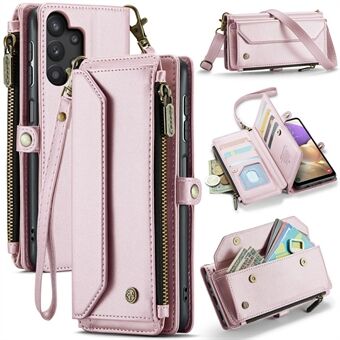 CASEME C36-serie voor Samsung Galaxy A32 5G / M32 5G telefoonhoes PU leren portemonnee standaard hoes met 2 riemen