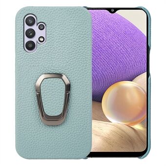 Voor Samsung Galaxy A32 5G Litchi Textuur Lederen Back + Hard PC Shockproof Phone Case Ring Kickstand Anti-val Beschermhoes