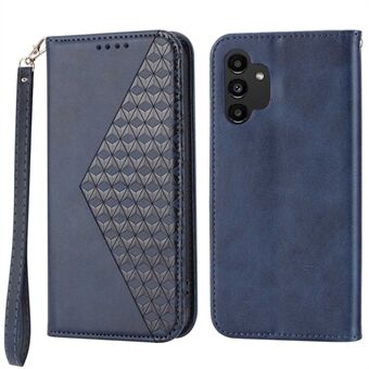 Voor Samsung Galaxy A32 5G/M32 5G Schokbestendig Kalf Textuur Portemonnee Stand Telefoon Case PU Leer Bedrukt Rhombus Beschermende Telefoon Cover met Riem