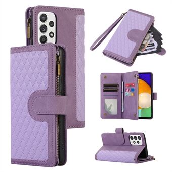 Voor Samsung Galaxy A32 5G / M32 5G Rhombus Ontwerp Rits Zak Lederen Telefoon Case 9 Kaartsleuven Wallet Stand Cover