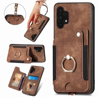 Voor Samsung Galaxy A32 5G / M32 5G Ring Kickstand Telefoon Cover RFID Blocking Kaarthouder PU Leather + PC + TPU Case