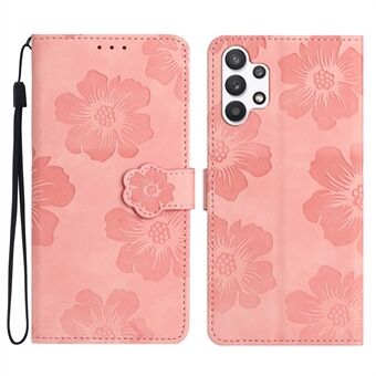 Voor Samsung Galaxy A32 5G / M32 5G PU lederen portemonnee hoes bloemen opdruk telefoonhoes met Stand