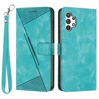 Voor Samsung Galaxy A32 5G / M32 5G Telefoonhoesje Driehoek Bedrukt Lederen Stand Wallet Cover met riem