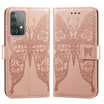 Voor Samsung Galaxy A52 4G / 5G / A52s 5G bedrukt Rose Flower Butterflies Pattern Leather Wallet Stand Case