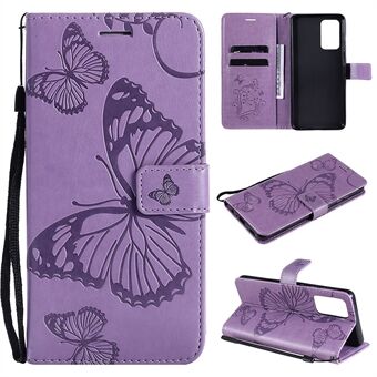 KT Imprinting Flower Series-2 Imprinted Butterflies Flower Leather Wallet Stand Case voor Samsung Galaxy A52 4G/5G / A52s 5G