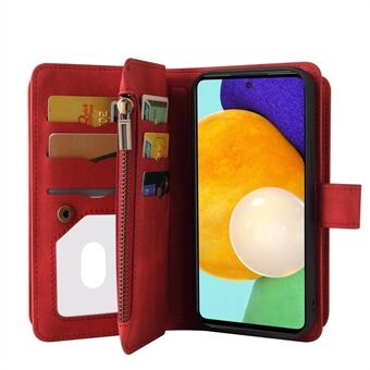 KT Multi-functionele Series-2 Meerdere kaartsleuven Handsfree Stand Mobiele telefoon Flip Cover voor Samsung Galaxy A52s 5G / A52 4G / 5G, Skin-touch Feel lederen tas met ritsvak - rood