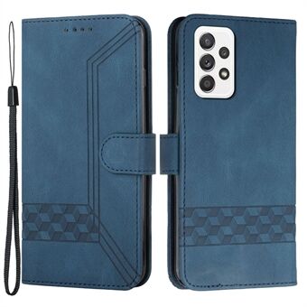 YX0010 Rhombus Lines Imprinting Skin-touch Feel Leather Case Cover met Wallet Stand Feature voor Samsung Galaxy A52 4G/5G/A52s 5G