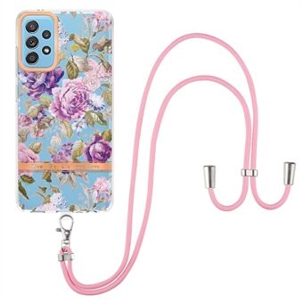 Voor Samsung Galaxy A52 4G/5G/A52s 5G YB IMD-9 Serie Bloem Ontwerp IMD IML TPU Case Galvaniseren Beschermende Telefoon Cover met Lanyard