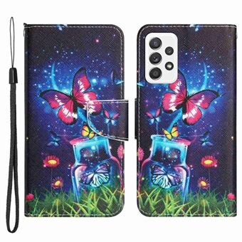 Voor Samsung Galaxy A52 4G / 5G / A52s 5G Patroon Afdrukken Stand Wallet Cover Cross Textuur pu Leer Anti-drop Telefoon Case