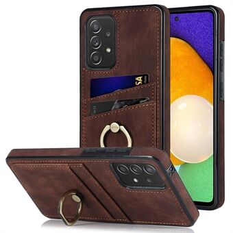 Voor Samsung Galaxy A52 4G / 5G / A52s 5G Ring Kickstand Telefoon Cover Retro PU Leather Coated TPU Kaarthouder Case