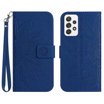 Voor Samsung Galaxy A52 4G / 5G / A52s 5G HT04 Skin-Touch PU-leer + TPU-telefoonhoes bedrukt Zonnebloem Stand Wallet Cover met handriem