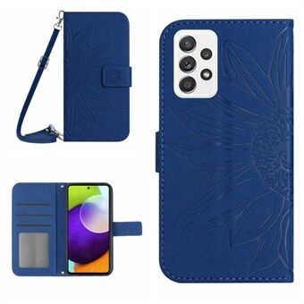 Anti-val telefoonhoes voor Samsung Galaxy A52 5G / A52 4G / A52s 5G HT04 Skin-touch PU-leer bedrukt Stand portemonnee-hoesje met schouderriem