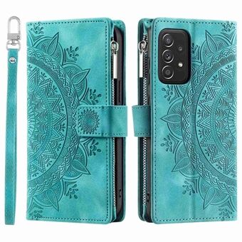 Wallet Case met ritsvak voor Samsung Galaxy A52 4G / 5G / A52s 5G, botsbestendige Mandala Flower bedrukt PU lederen Stand met meerdere kaartsleuven