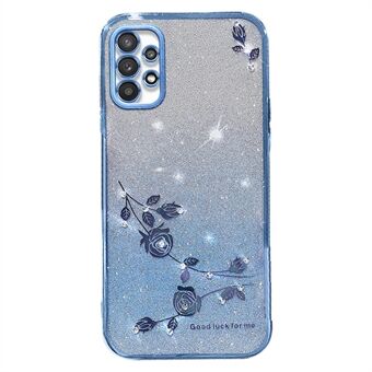 Voor Samsung Galaxy A52 4G / A52s 5G / A52 5G Strass Decor Gradiënt Glitter Poeder TPU Cover Bloem Patroon Telefoon Case