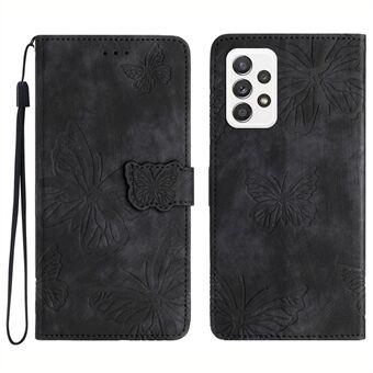 Voor Samsung Galaxy A52 4G / 5G / A52s 5G Anti-Val Portemonnee Telefoon Case Vlinder bedrukt Skin-Touch Lederen Telefoon Cover