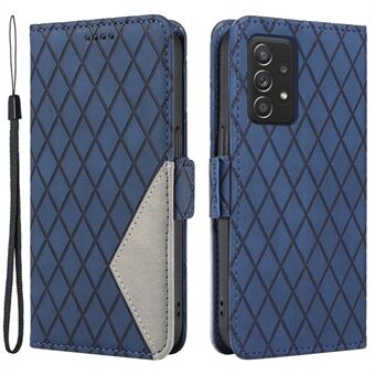 Voor Samsung Galaxy A52 4G / 5G / A52s 5G Kleur Splicing Mobiele Telefoon Cover Rhombus bedrukt Leather Stand Wallet Case