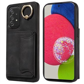 001 Voor Samsung Galaxy A52 4G / A52s 5G / A52 5G Finger Ring Kickstand Cover PU Leer + TPU Kaarthouder Telefoon Case