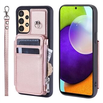 009 Voor Samsung Galaxy A52 4G / A52 5G / A52s 5G RFID-blokkerende telefoonhoes met PU+TPU omslag, standaard, ritssluiting en riem