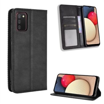 Retro-stijl auto-absorberende telefoonhoes voor Samsung Galaxy A02s (EU-versie) lederen portemonnee- Stand