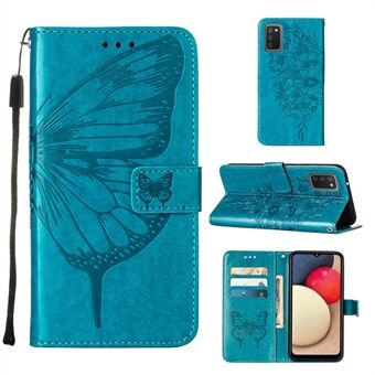 Opdruk Butterfly Flower Pattern Wallet Stand Leren Case voor Samsung Galaxy A02s (EU-versie)