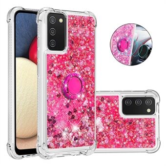 Schokbestendige glitter pailletten drijfzand TPU telefoon beschermhoes met strass Ring standaard voor Samsung Galaxy A02s (EU-versie) / (Amerikaanse versie)