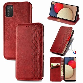 Modieuze automatisch geabsorbeerde Rhombus PU lederen portemonnee-cover voor Samsung Galaxy A02s (EU-versie)