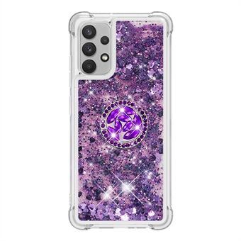 Glitter Liquid Sparkle Drijvende Shiny Quicksand Finger Ring Kickstand Clear Soft TPU Cover voor Samsung Galaxy A32 4G (EU-versie)