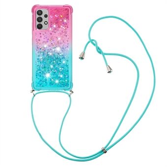 Hoge slagvaste gradiënt glitter poeder drijfzand zachte TPU hoes met riem voor Samsung Galaxy A32 4G (EU-versie)