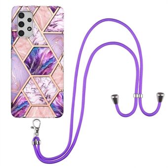 Full-body beschermend marmer splitspatroon (2,0 mm) IMD galvaniserende TPU schokbestendige hoes met lanyard voor Samsung Galaxy A32 4G (EU-versie)