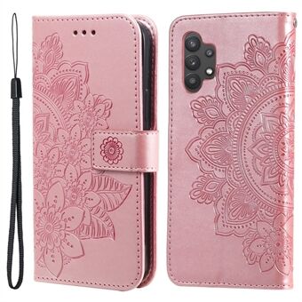 PU lederen opdruk bloemen patroon portemonnee telefoonhoes met lanyard voor Samsung Galaxy A32 4G (EU-versie)