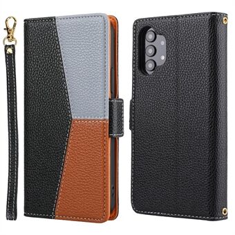 Stand View-functie Litchi-textuur Lederen splicing Flip Wallet Case met riem voor Samsung Galaxy A32 4G (EU-versie)