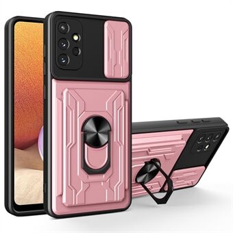 Voor Samsung Galaxy A32 4G (EU Versie) Slide Camera Cover PC + TPU Anti- Scratch Kaarthouder Slot Ring Kickstand Ontwerp Hybrid Case