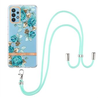 YB IMD-9-serie galvaniserende TPU-telefoonhoes voor Samsung Galaxy A32 4G (EU-versie), Lanyard-ontwerp bloemenpatroon IMD IML mobiele telefoonhoes