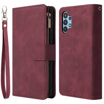 Voor Samsung Galaxy A32 4G (EU-versie) meerdere kaartsleuven Ritsvak Lederen telefoonhoes Stand Wallet Cover: