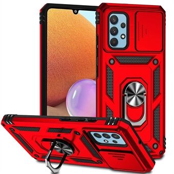 Metalen standaard telefoonhoes voor Samsung Galaxy A32 4G (EU-versie), schokbestendige pc + TPU-hoes met schuifcamerabescherming