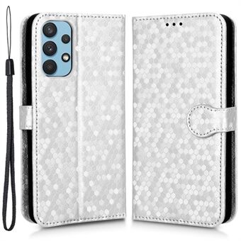 Voor Samsung Galaxy A32 4G (EU Versie) PU Lederen Flip Telefoon Cover Dot Patroon Bedrukt Portemonnee Bekijken Stand Magnetische Telefoon Case met Riem