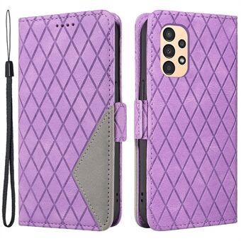 Voor Samsung Galaxy A32 4G (EU Versie) Mobiele Telefoon Cover Kleur Splicing Rhombus Bedrukt Lederen Stand Wallet Case