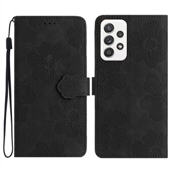 Voor Samsung Galaxy A32 4G (EU-versie) Slim Leather Phone Case Shell Flowers Imprint Stand Wallet Cover