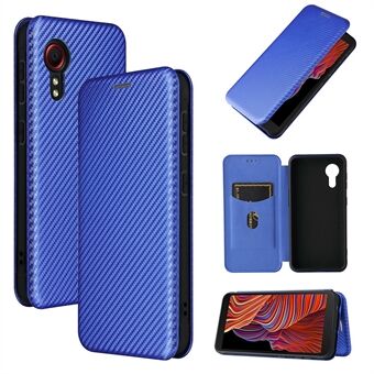 Anti- Scratch Koolstofvezel Textuur Auto-geabsorbeerd Lederen Telefoon Case Stand voor Samsung Galaxy Xcover 5