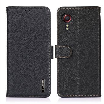 KHAZNEH voor Samsung Galaxy Xcover 5 Portemonnee Ontwerp Litchi Textuur Toplaag Lederen Shell Mobiele Telefoon Stand Case - Zwart