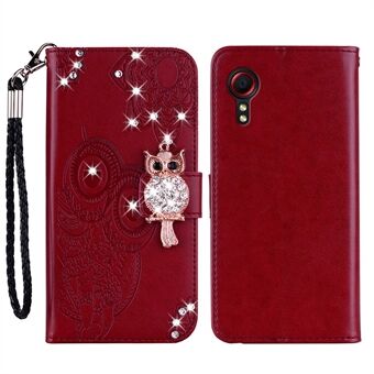 Uil Opdruk Strass Decor Portemonnee Lederen Cover voor Samsung Galaxy Xcover 5