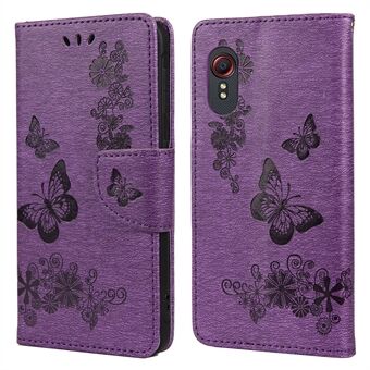 Opdruk Vlinder Bloem Leren Portemonnee Hoesje met Stand voor Samsung Galaxy Xcover 5